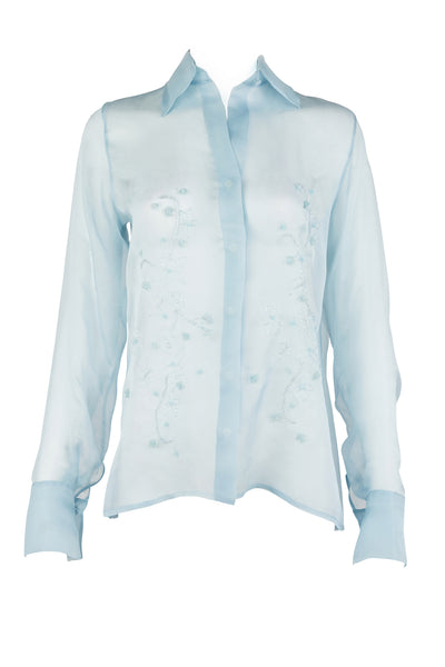 Aster Hand-Embroidered Organza Blouse - Blue