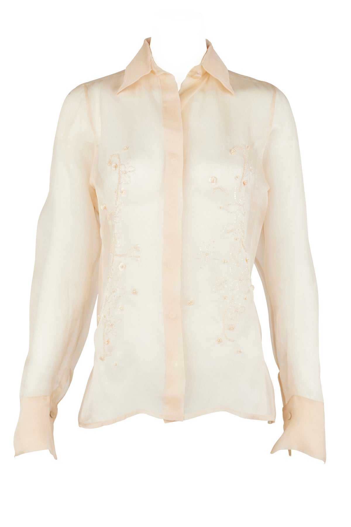 Aster Hand-Embroidered Organza Blouse - Champagne