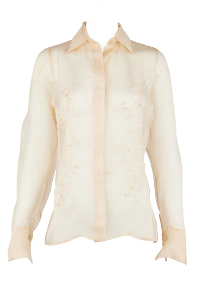 Aster Hand-Embroidered Organza Blouse - Champagne