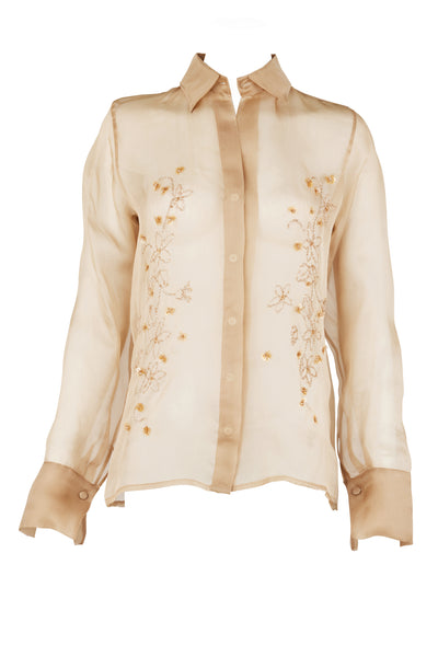 Aster Hand-Embroidered Organza Blouse - Cafe