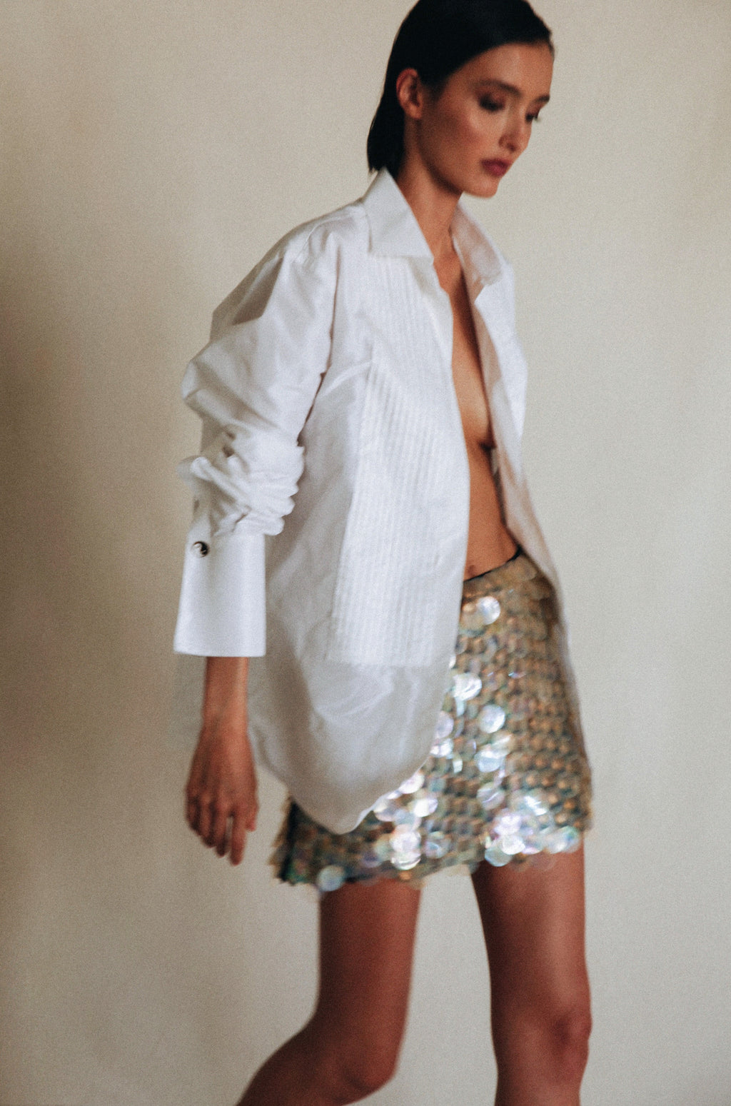 Camisa Tuxedo en 100% Taffeta de Seda